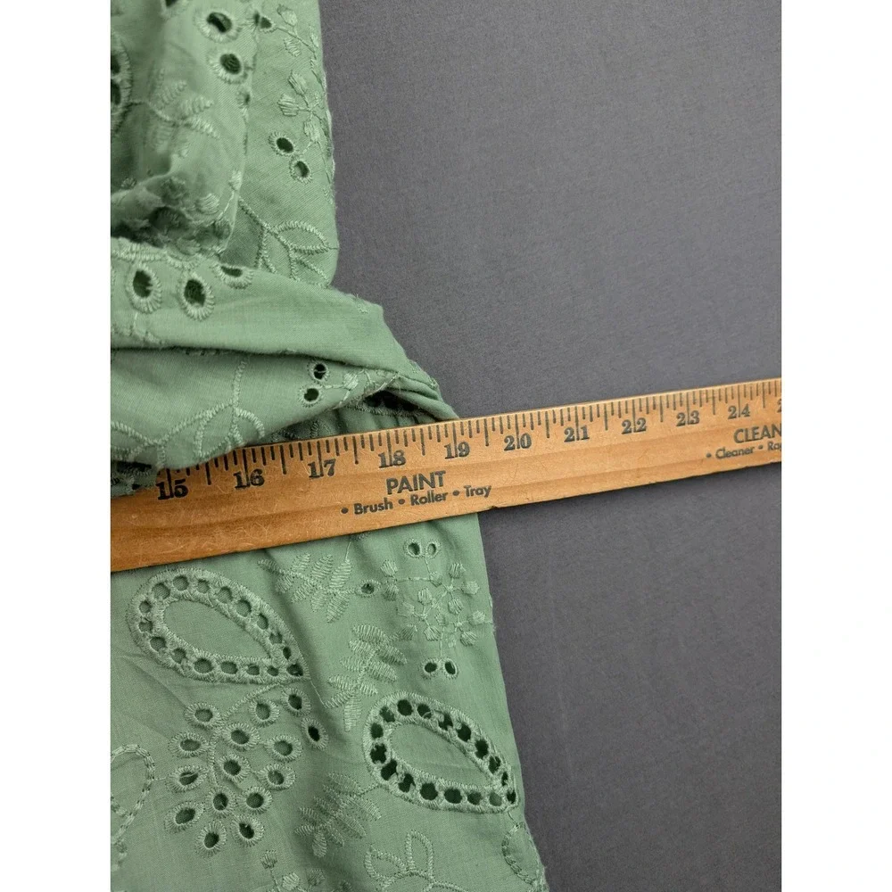 Seni & Cade Green Eyelet Lace Mini Dress Medium Sage Ruffle Tie Neck